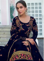 Intricate Navy Blue Embroidered Designer Palazzo Salwar Suit