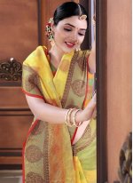 Intricate Organza Yellow Fancy Designer Traditional Saree