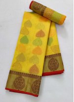 Intricate Organza Yellow Fancy Designer Traditional Saree
