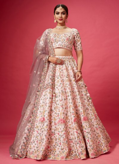 Intricate Silk Rose Pink Handwork Designer Lehenga Choli
