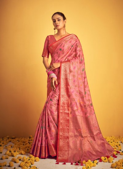 Intricate Weaving Pink Designer Traditional Saree