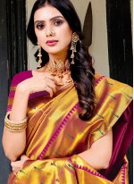 Intriguing Purple and Yellow Designer Traditional Saree