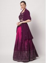 Intriguing Silk Purple Mukesh Long Choli Lehenga