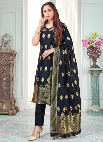 Black Zari Woven Pant Suit In Banarasi Silk 4965SL02