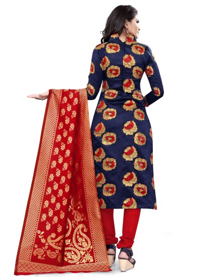 Intrinsic Banarasi Silk Weaving Navy Blue Churidar Salwar Suit