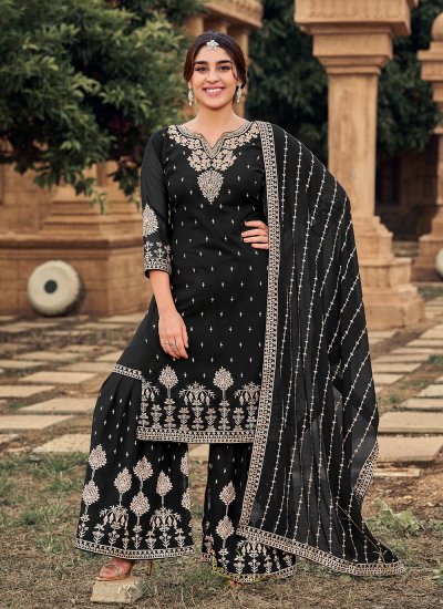 Invaluable Black Faux Georgette Designer Pakistani Salwar Suit