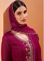 Invaluable Embroidered Magenta Faux Georgette Designer Pakistani Salwar Suit