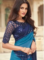 Invaluable Embroidered Silk Blue Shaded Saree