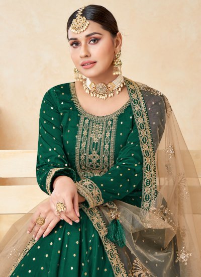 Invaluable Tafeta Silk Embroidered Anarkali Salwar Suit