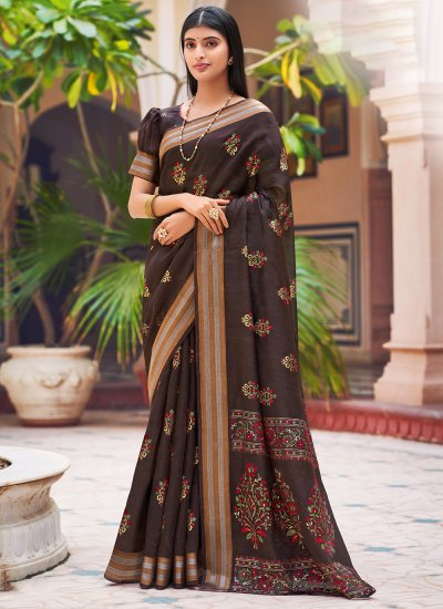 Invaluable Weaving Chanderi Brown Traditional Saree