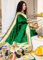 Invaluable Weaving Green Banarasi Silk Traditional Designer Saree