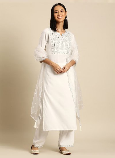 Invigorating Embroidered Off White Rayon Readymade Anarkali Suit