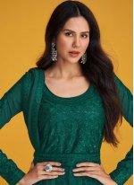 Invigorating Embroidered Silk Green Anarkali Salwar Kameez