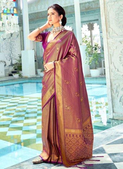 Invigorating Purple Kanjivaram Silk Trendy Saree