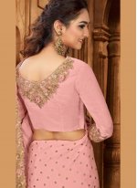 Invigorating Satin Embroidered Pink Bollywood Saree
