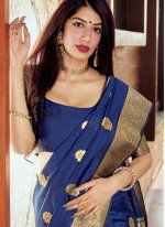 Invigorating Silk Blue Woven Traditional Designer Saree
