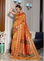 Invigorating Silk Orange Weaving Saree