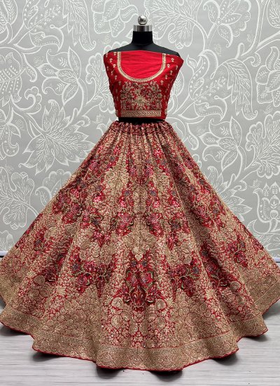 Invigorating Silk Thread Work Red Designer A Line Lehenga Choli