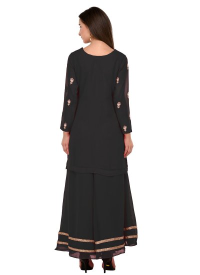 Irresistible Black Embroidered Georgette Designer Palazzo Suit