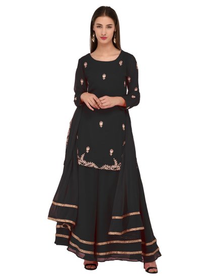 Irresistible Black Embroidered Georgette Designer Palazzo Suit
