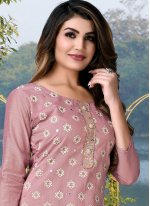 Irresistible Embroidered Chanderi Cotton Pink Straight Salwar Suit