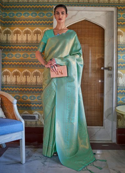 Irresistible Handloom silk Sea Green Weaving Classic Saree