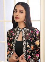 Jacket Style Salwar Kameez Embroidered Georgette in Black