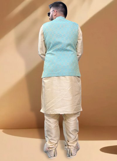 Jacquard Fancy Nehru Jackets in Turquoise