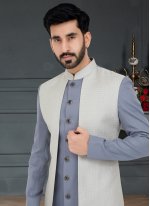Jacquard Grey and Off White Weaving Indo Western