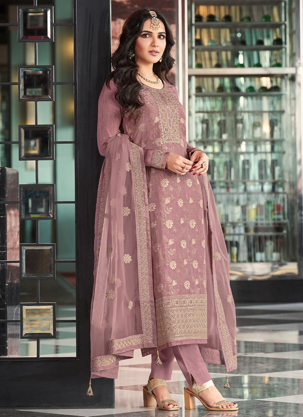 Jacquard Pink Salwar Suit