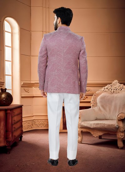 Jacquard Pink Woven Jodhpuri Suit