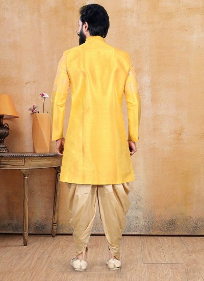 Jacquard Silk Fancy Dhoti Kurta in Yellow