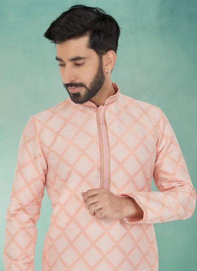 Jacquard Silk Pink Jacquard Work Kurta Pyjama
