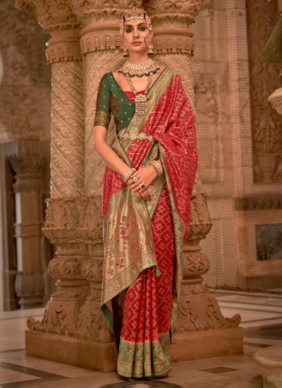 Jacquard Silk Red Classic Saree