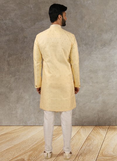 Jacquard Silk Yellow Fancy Indo Western