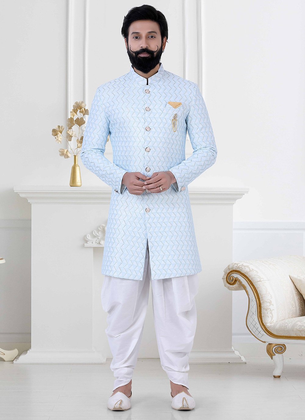 princess polly baby blue dress Jacquard Woven Indo Western in Blue -