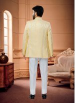Jacquard Woven Jodhpuri Suit in Yellow