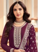 Jasmin Bhasin Georgette Purple Embroidered Anarkali Salwar Suit
