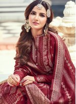 Jasmin Bhasin Viscose Maroon Embroidered Designer Pakistani Suit