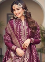 Jasmin Bhasin Viscose Wine Embroidered Designer Pakistani Salwar Suit