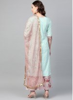 Jazzy Crepe Silk Aqua Blue Digital Print Readymade Salwar Suit
