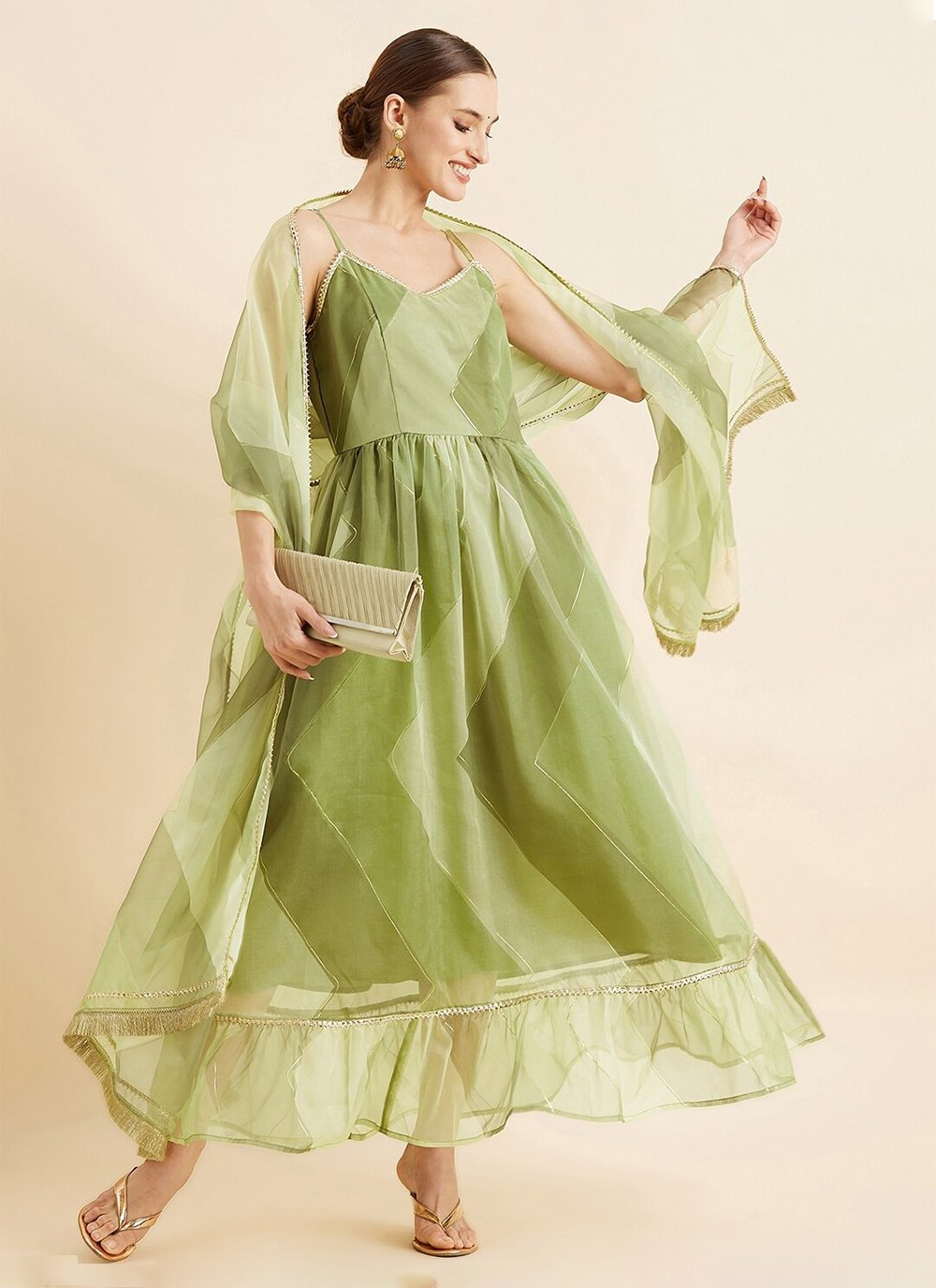 open lace back dress Buy SamaayaJaipur Amazon Green Organza Mehndi Lehenga with Blouse & Dupatta  (Set of 3) Online
