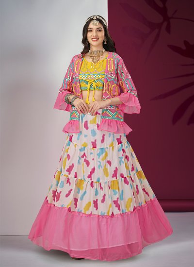 Jazzy Pink Embroidered Georgette Designer Lehenga Choli