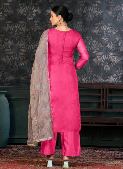 Jazzy Pink Handwork Organza Salwar Suit