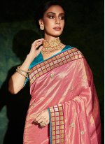 Kajal Aggarwal Silk Embroidered Pink Designer Traditional Saree