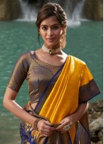 Kanchipuram Silk Mustard Zari Classic Designer Saree
