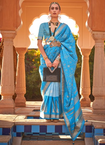 Kanchipuram Silk Printed Contemporary Saree in Aqua Blue