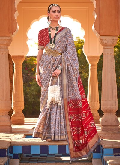 Kanchipuram Silk Printed Multi Colour Trendy Saree