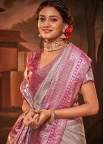 Kanchipuram Silk Weaving Trendy Saree in Grey and Pink