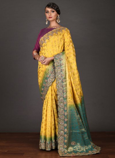 Kanjivaram Silk Designer Saree in Yellow